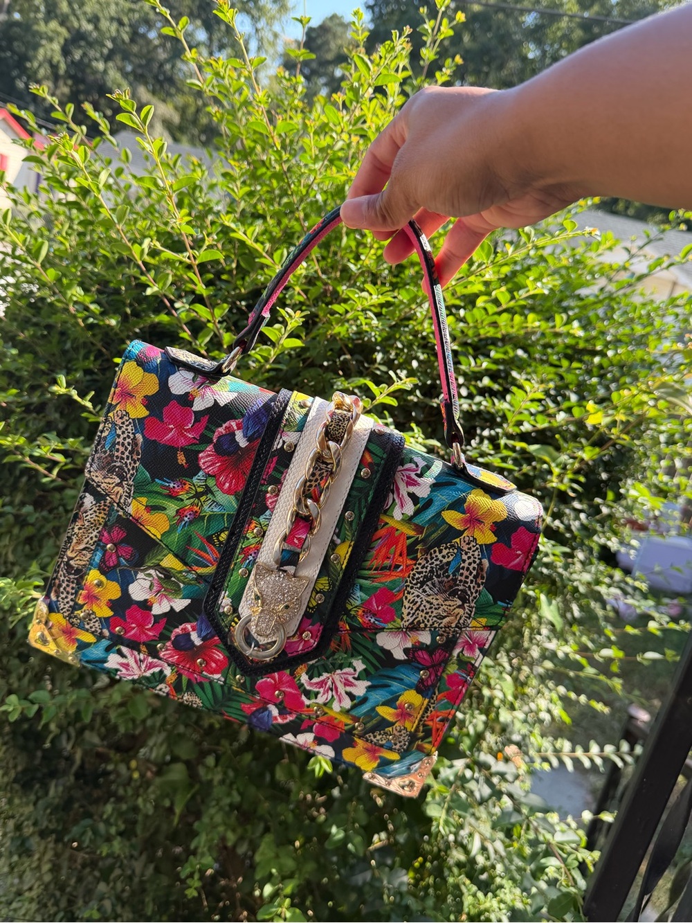 Aldo Multicolor Floral & Leopard Top-Handle Satchel